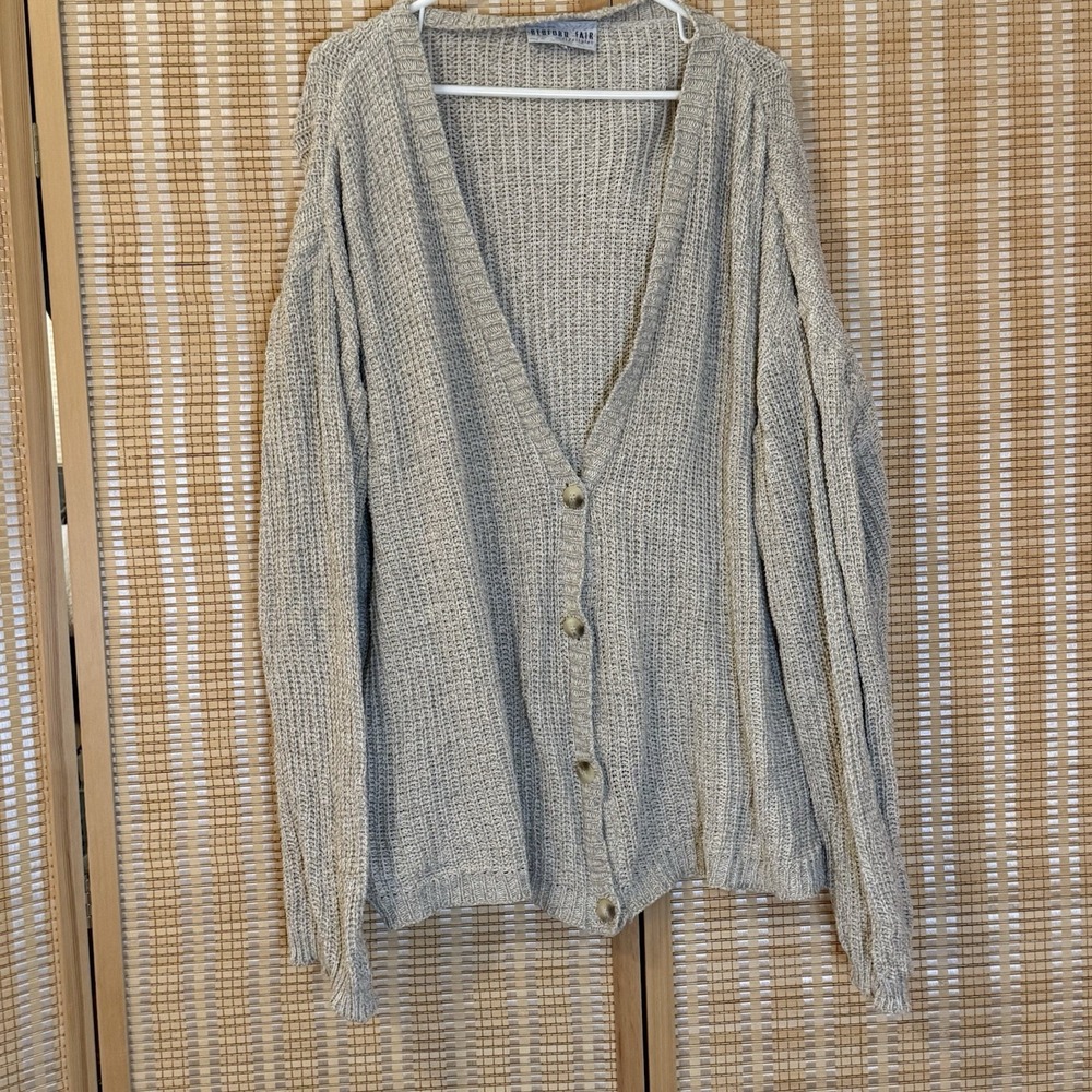 Bedford Fair Womens 2X Cardigan Button Up  Sweater Oatmeal Cottagecore Western